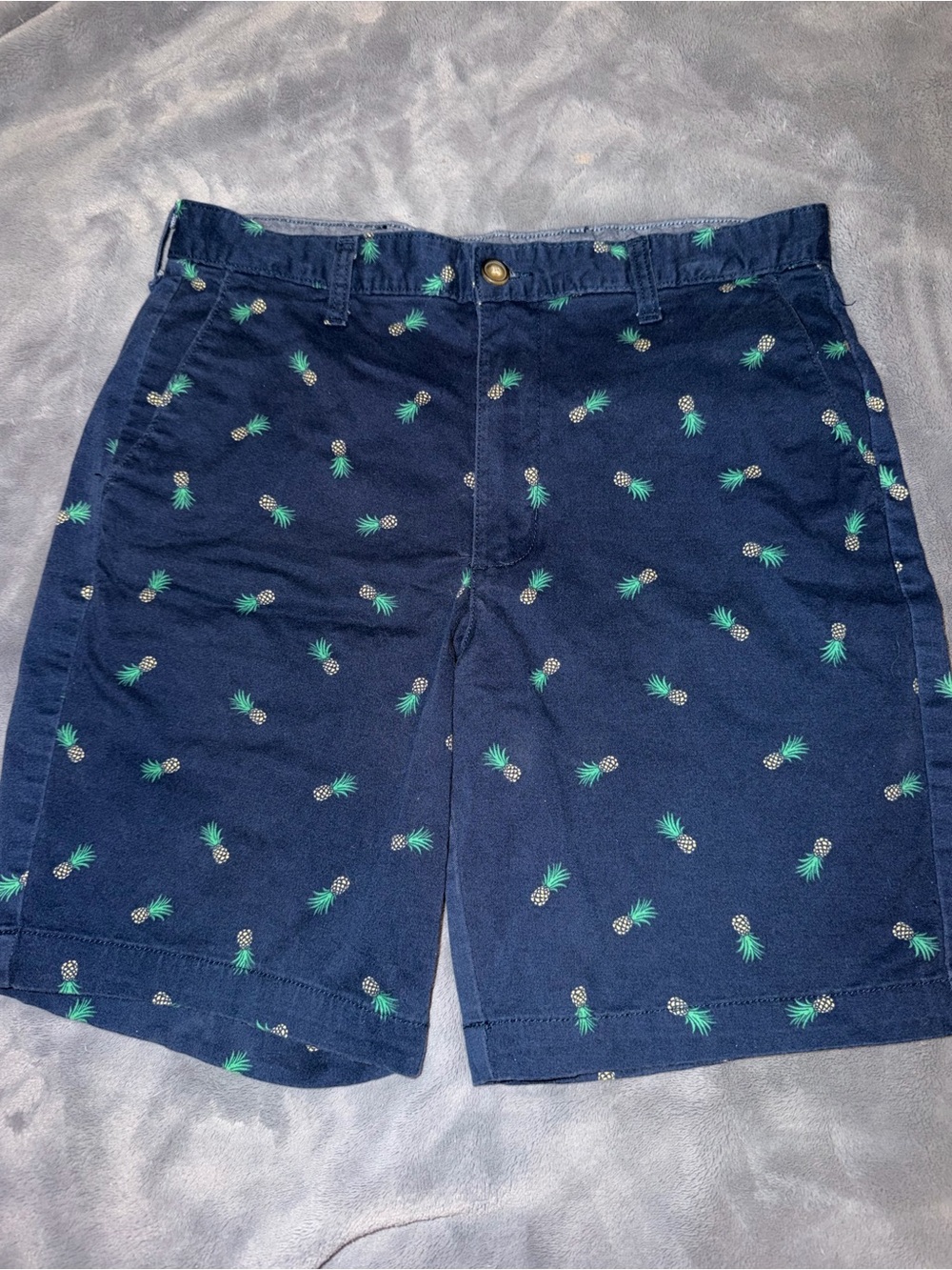 George Navy Midi Shorts with Green Pineapple Print